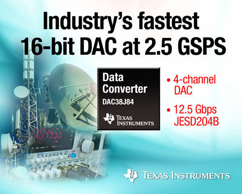 TI推出速度最快16位DAC 速率達2.5GSPS