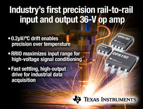 TI運(yùn)算放大器OPA192提供最高精確度測(cè)量