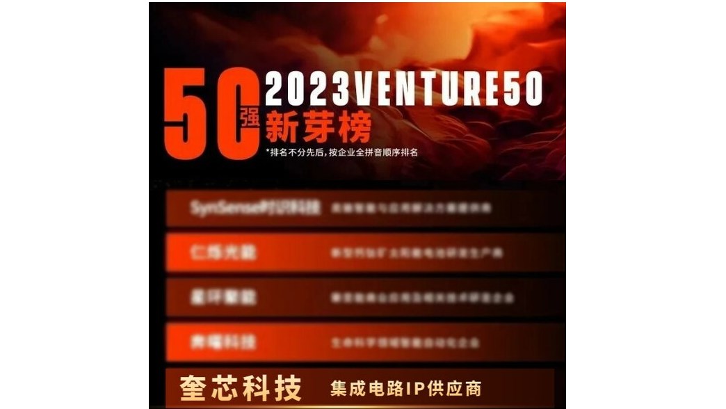 从4000家企业中脱颖而出 奎芯科技荣登2023Venture50新芽榜
