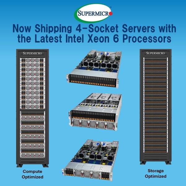 Supermicro現(xiàn)已出貨基于英特爾至強(qiáng)6處理器（Intel Xeon 6 Processors）的高性能四路X14服務(wù)器，專為企業(yè)級、數(shù)據(jù)庫及關(guān)鍵任務(wù)型工作負(fù)載而設(shè)計